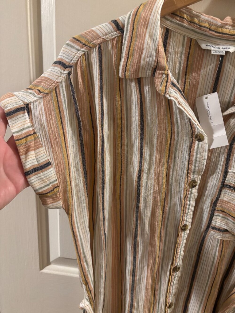 American Eagle Short Sleeve Striped Button Front Shirt Dress ~ NWT ~ Small - Picture 5 of 6